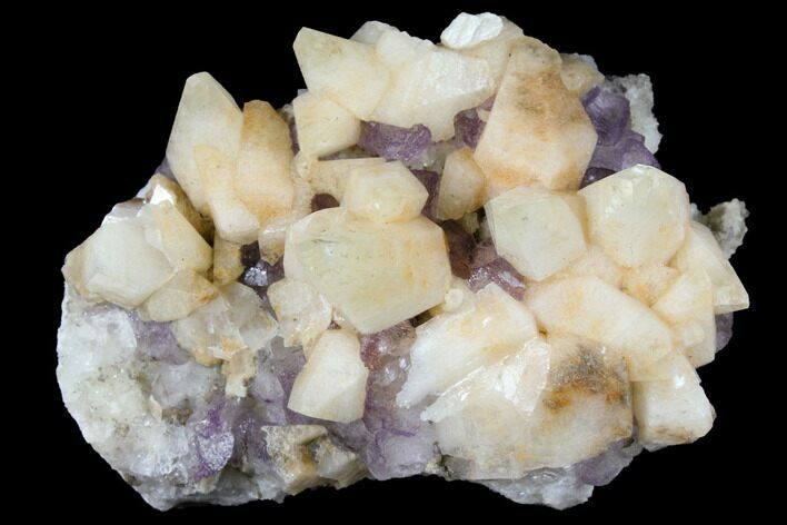 Scalenohedral Calcite on Fluorite and Quartz - Fluorescent! #128559